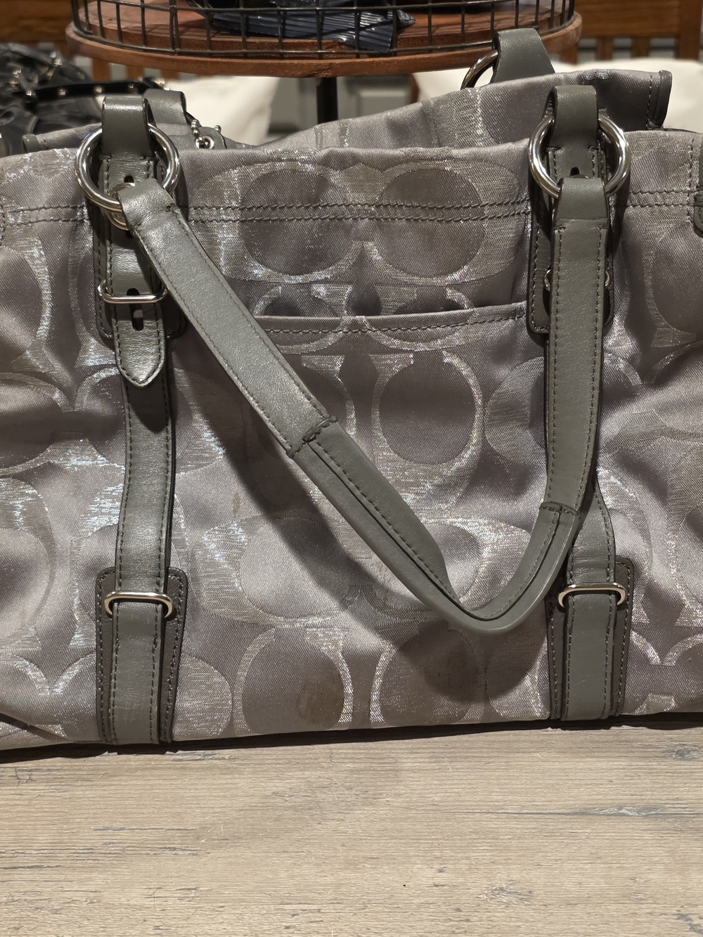 Coach Metallic Gray Signature Shoulder Tote